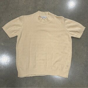 Evan-Picone Silk Cotton Mock Neck Sweater -‎ Cream Pointelle Knit Top - Small